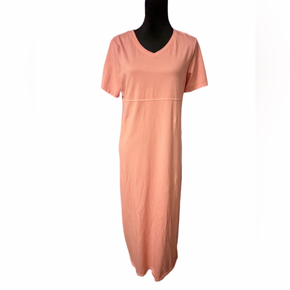 🏝️🎉d&co Peach V-Neck Midi T-Shirt Dress Stretchy Cotton